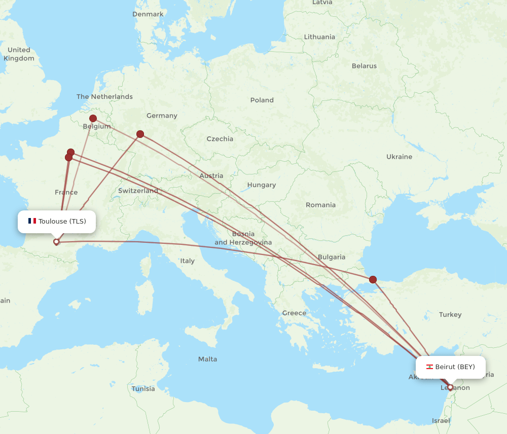 TLS-BEY flight routes