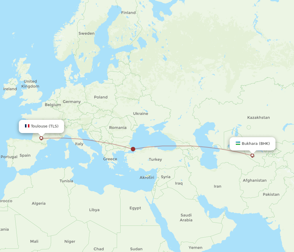 TLS to BHK flights and routes map