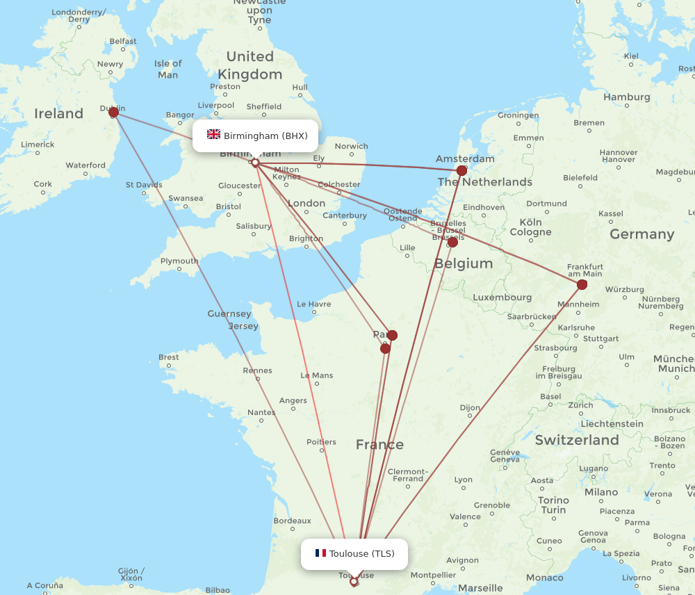 TLS-BHX flight routes