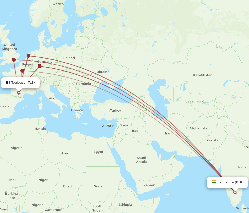 TLS-BLR flight routes