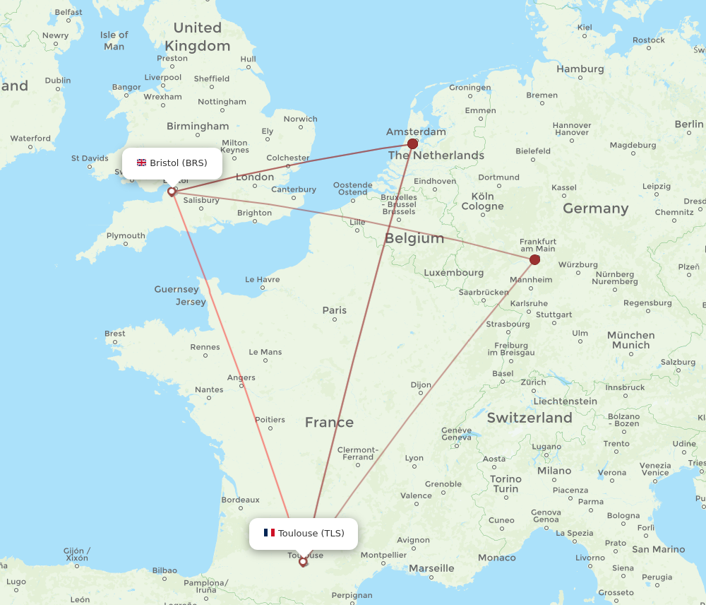 TLS to BRS flights and routes map