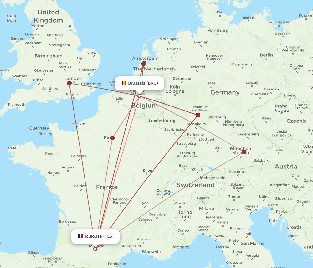 TLS-BRU flight routes
