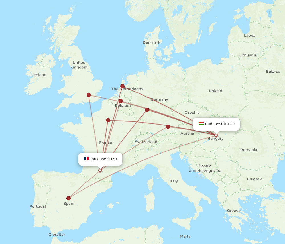 TLS-BUD flight routes