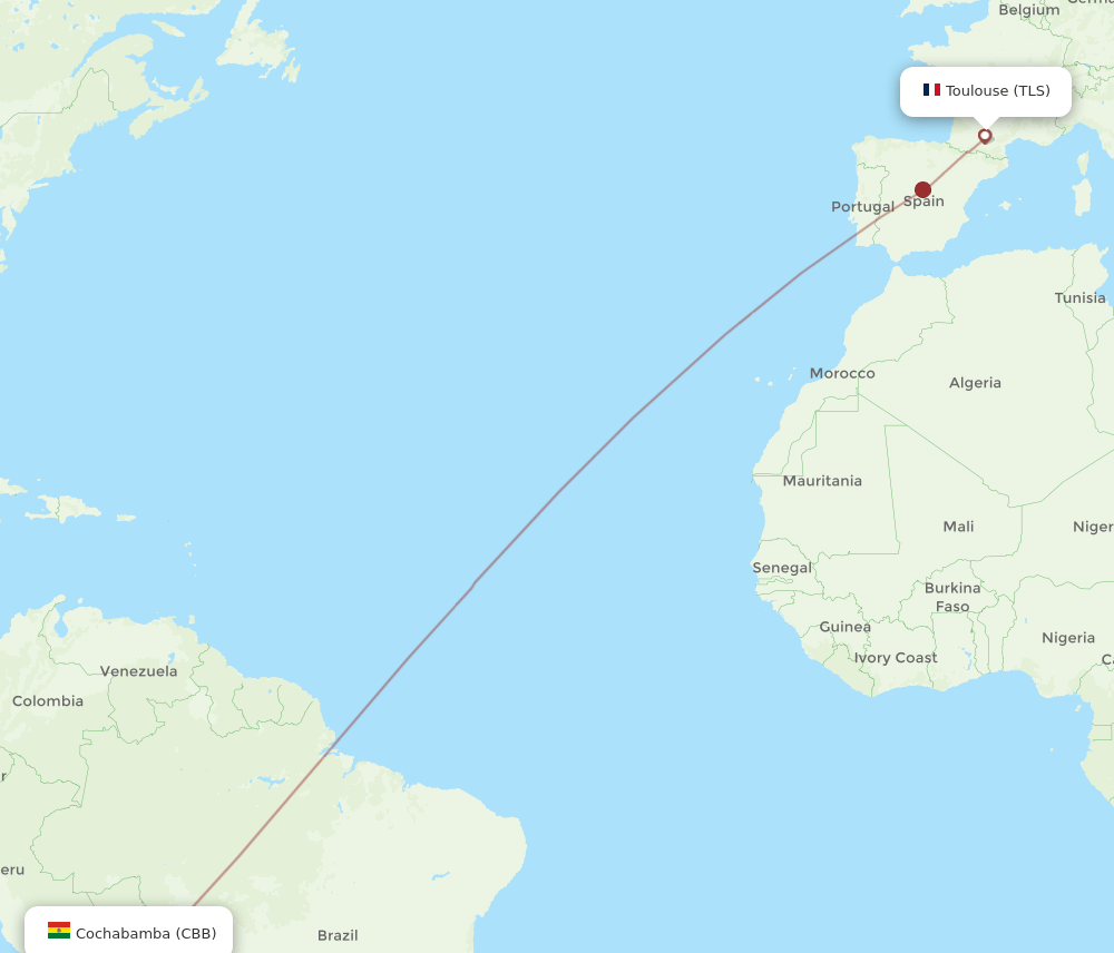 TLS to CBB flights and routes map