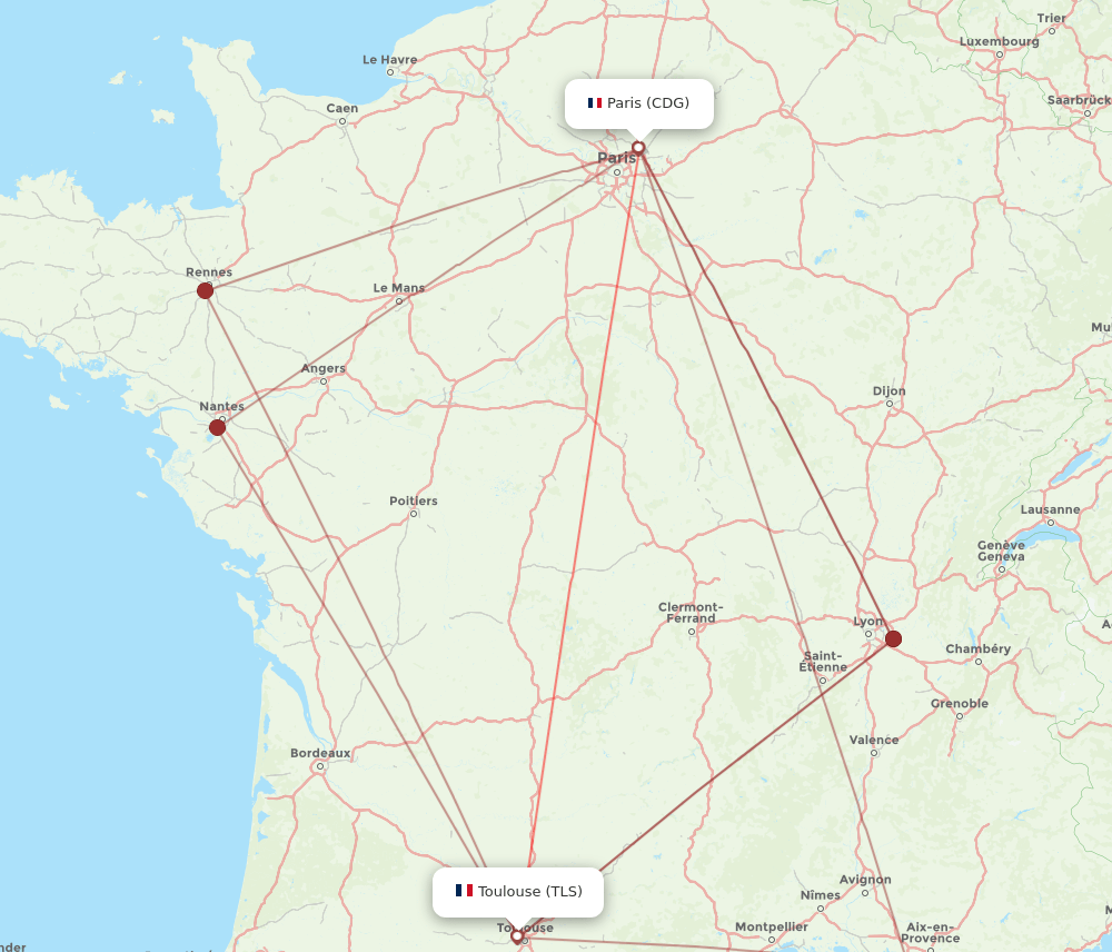 TLS-CDG flight routes