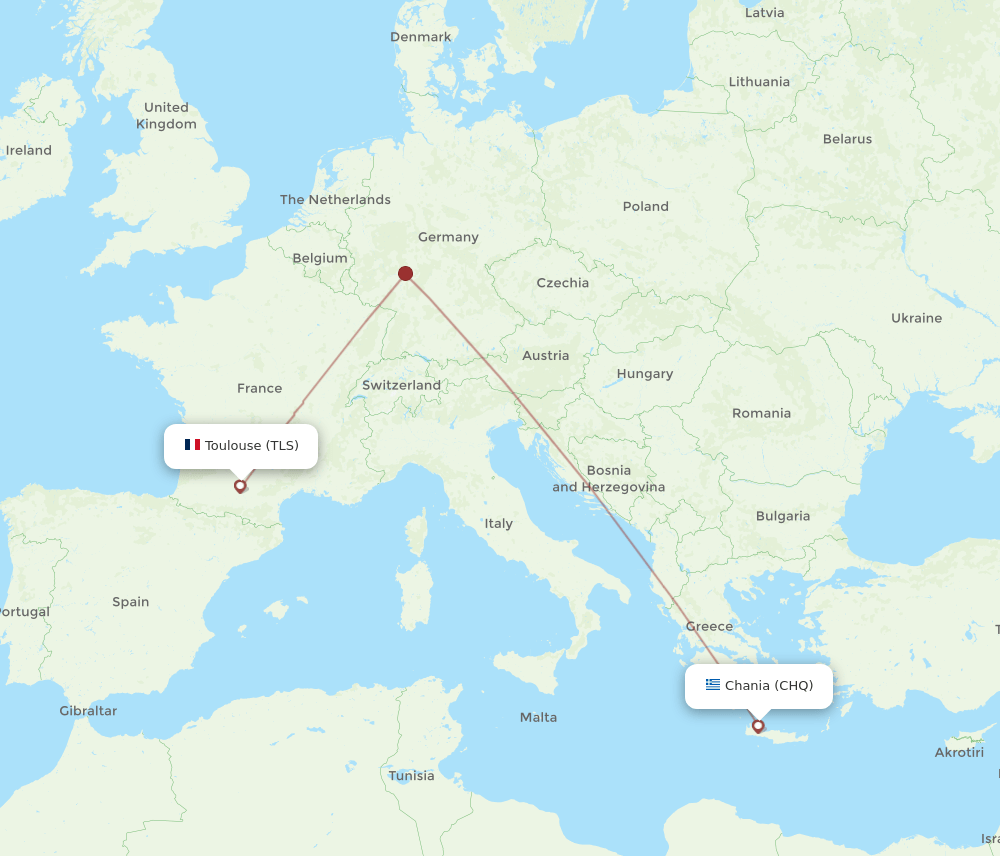 TLS to CHQ flights and routes map