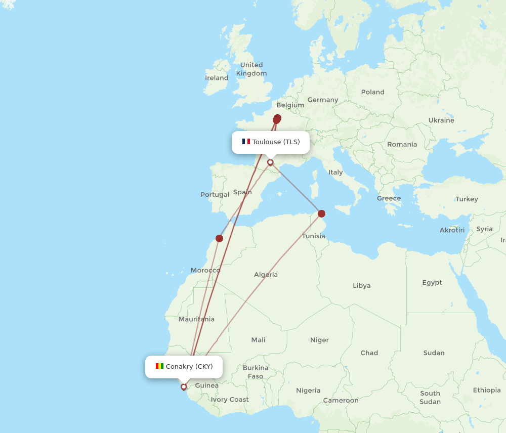 TLS-CKY flight routes