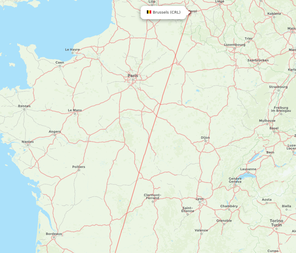 Toulouse - Brussels route map and flight paths