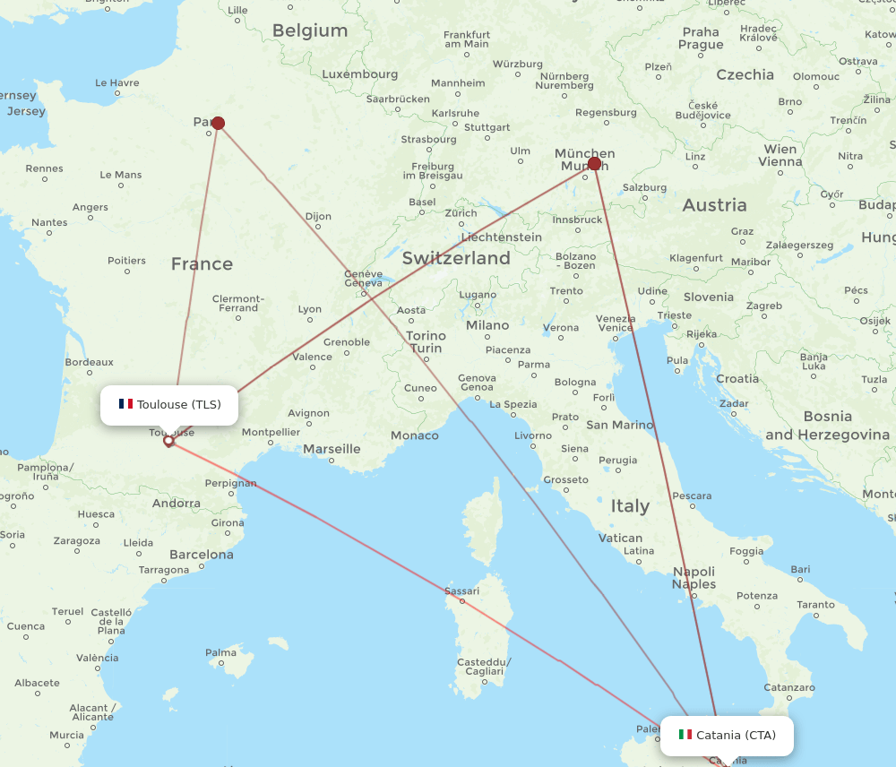 TLS to CTA flights and routes map