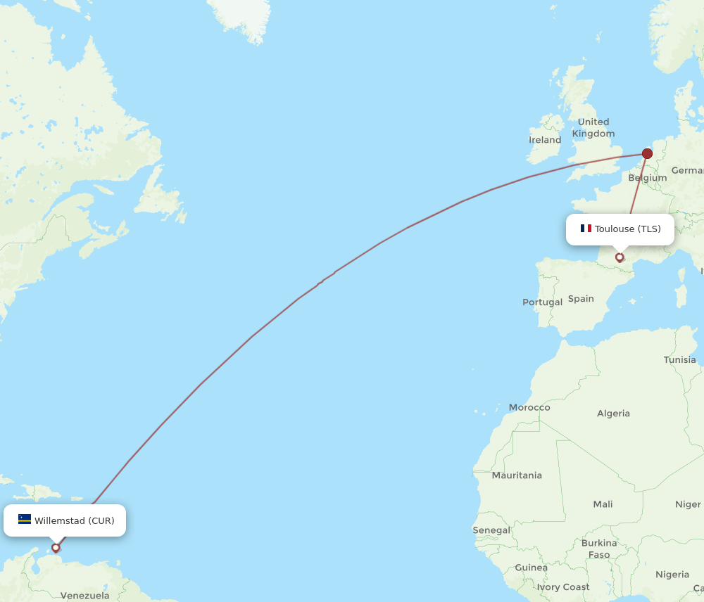 TLS-CUR flight routes