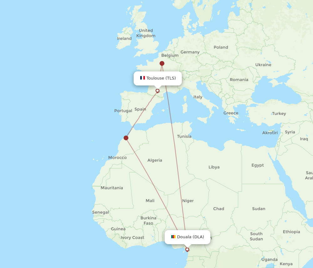 TLS to DLA flights and routes map