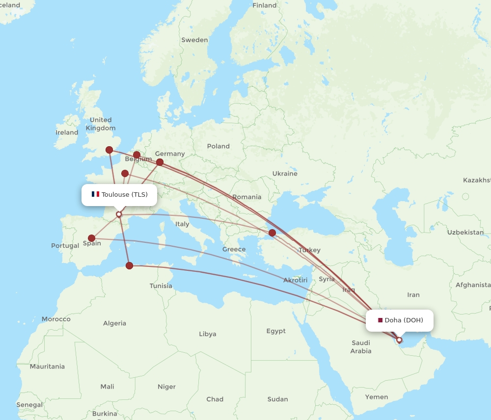 TLS to DOH flights and routes map