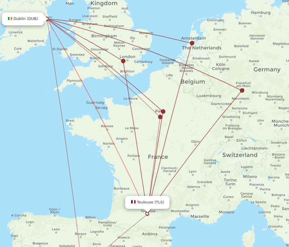 TLS to DUB flights and routes map