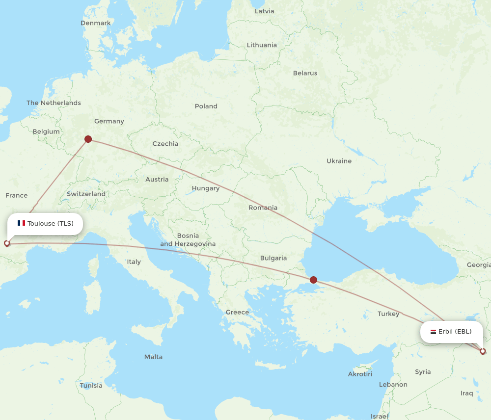 TLS to EBL flights and routes map
