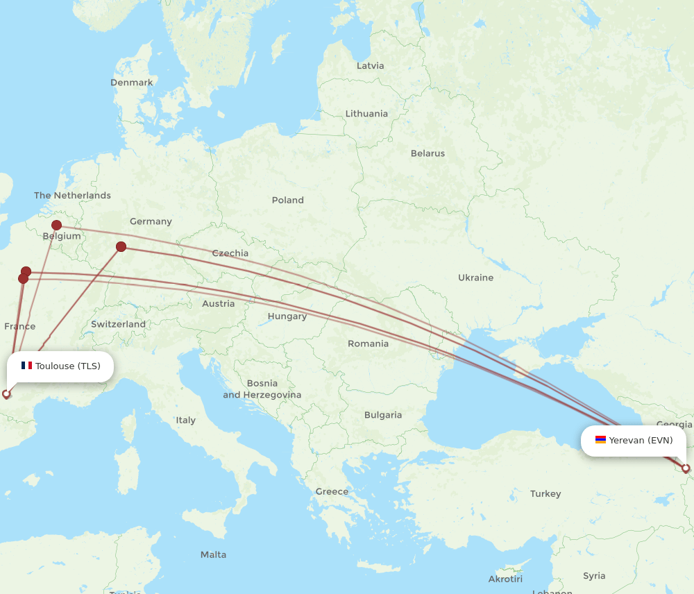 TLS to EVN flights and routes map