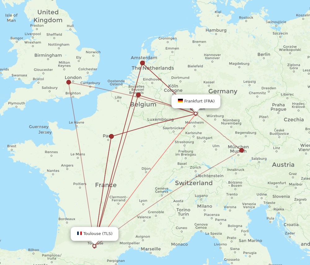 TLS-FRA flight routes