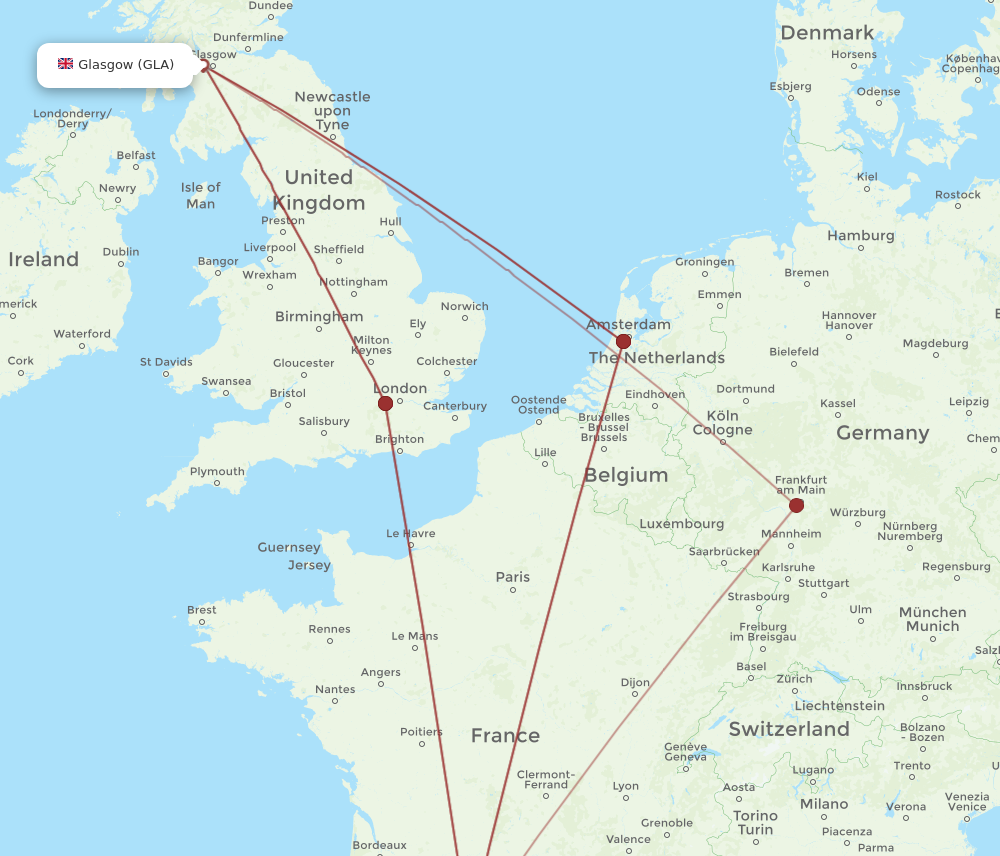TLS to GLA flights and routes map