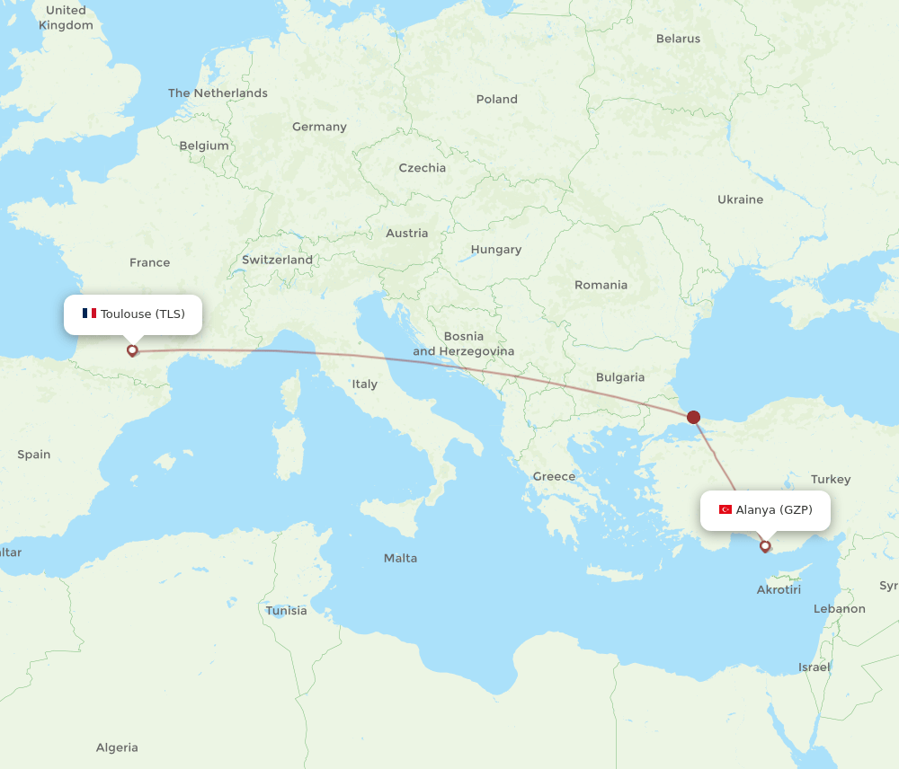 TLS-GZP flight routes