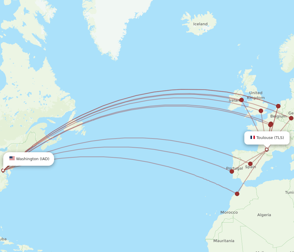 TLS-IAD flight routes