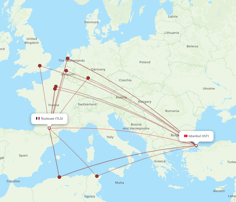 TLS to IST flights and routes map