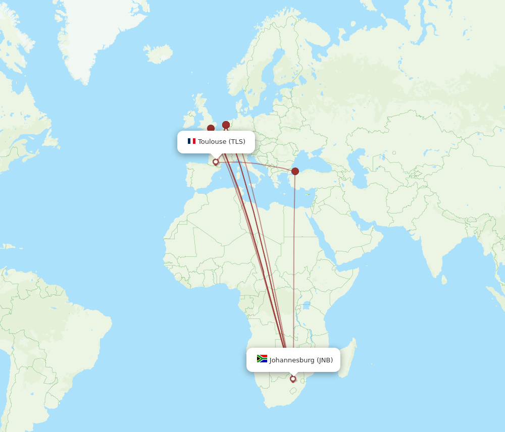 TLS-JNB flight routes