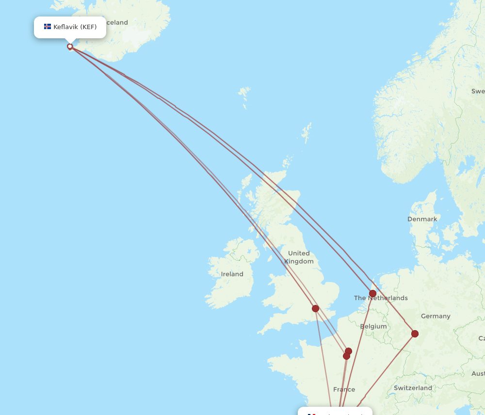 TLS-KEF flight routes