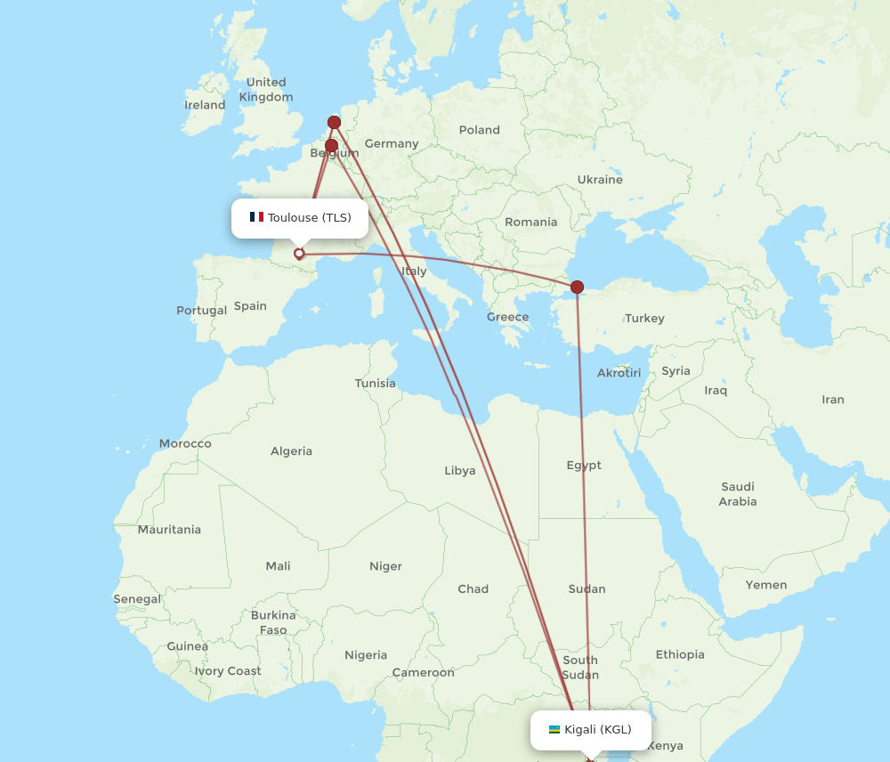 TLS-KGL flight routes