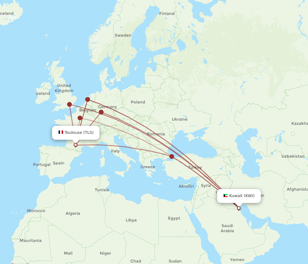 TLS-KWI flight routes