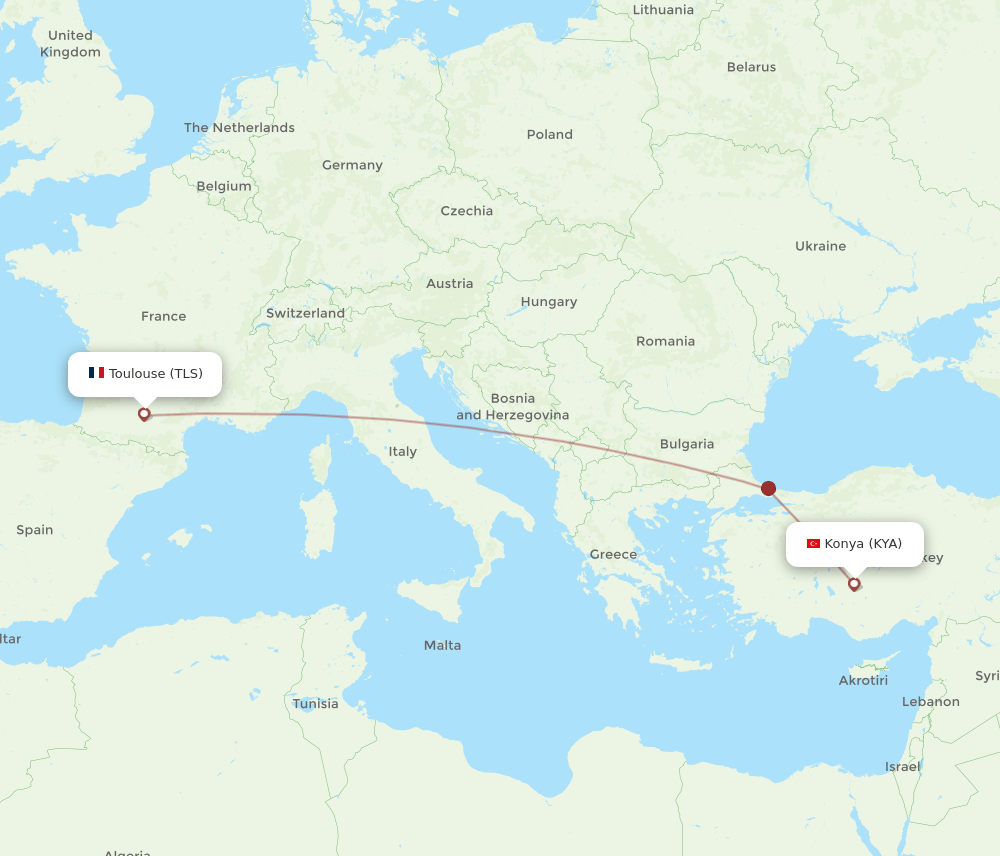 TLS to KYA flights and routes map