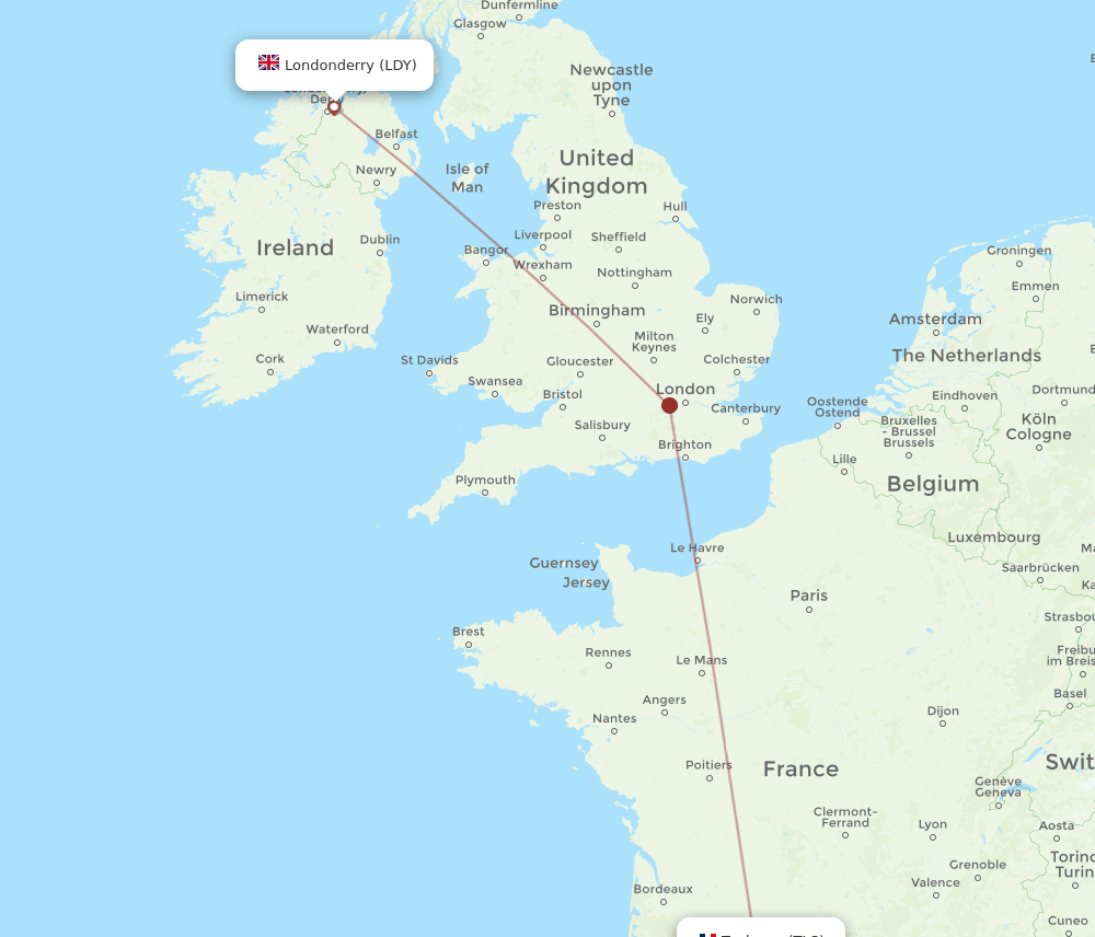 TLS-LDY flight routes