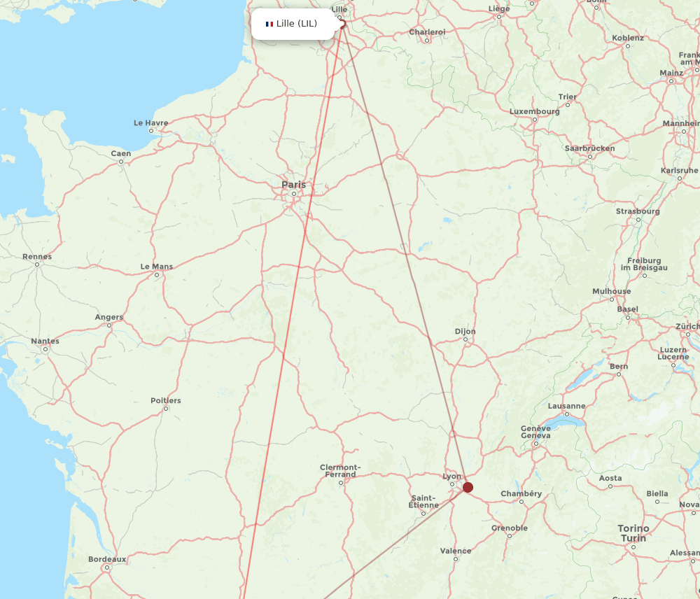 Toulouse - Lille route map and flight paths