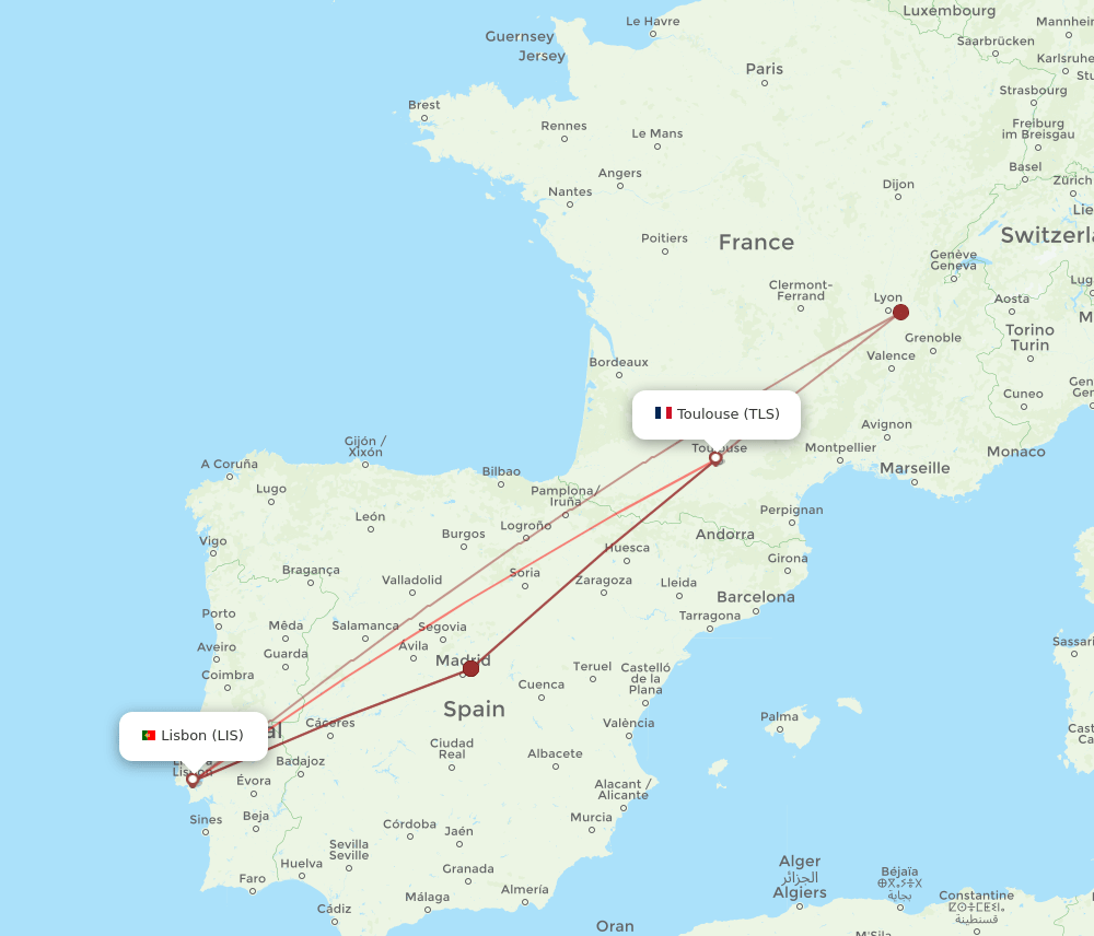 TLS-LIS flight routes