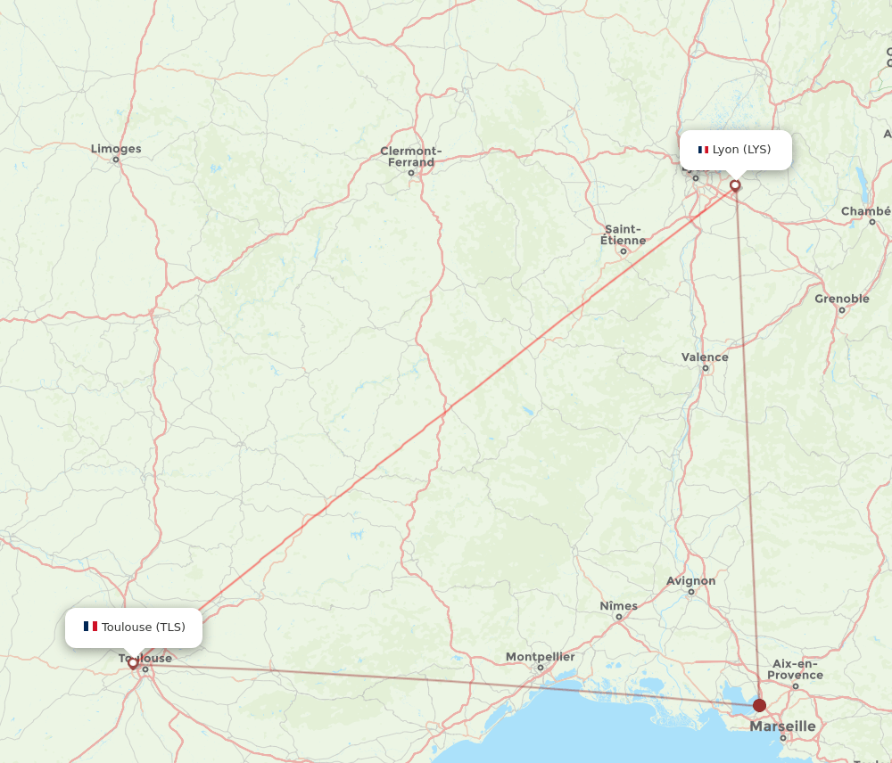 TLS to LYS flights and routes map
