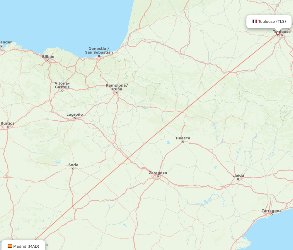 TLS to MAD flights and routes map