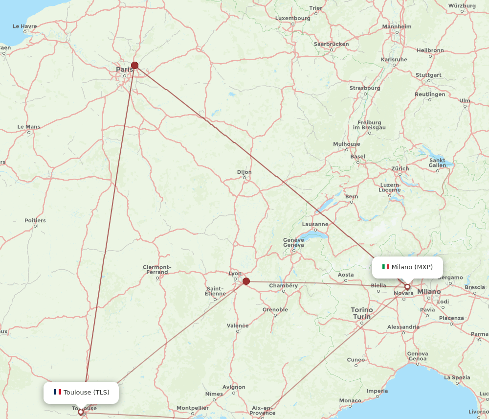 TLS to MXP flights and routes map