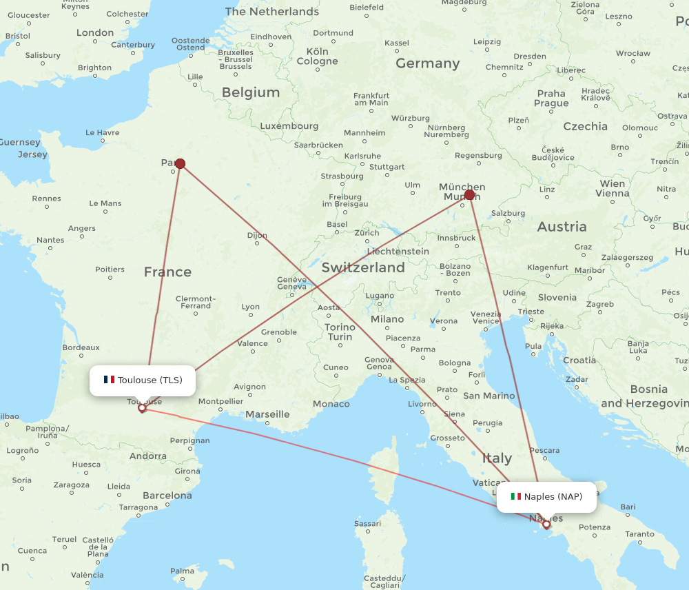 TLS to NAP flights and routes map