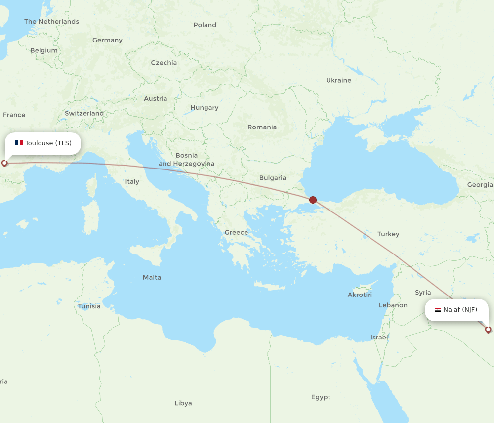 TLS to NJF flights and routes map