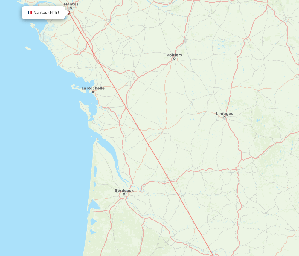 TLS to NTE flights and routes map