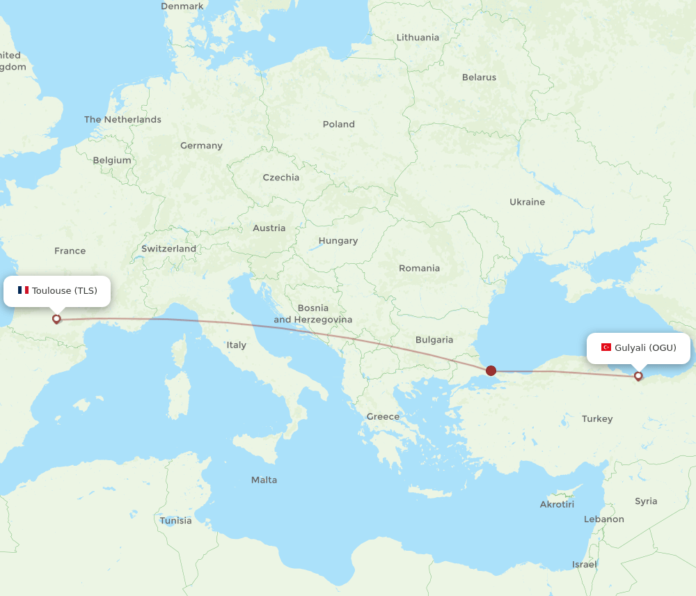 TLS to OGU flights and routes map