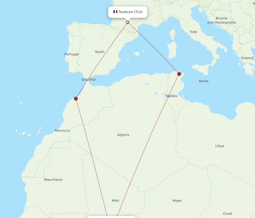 TLS-OUA flight routes