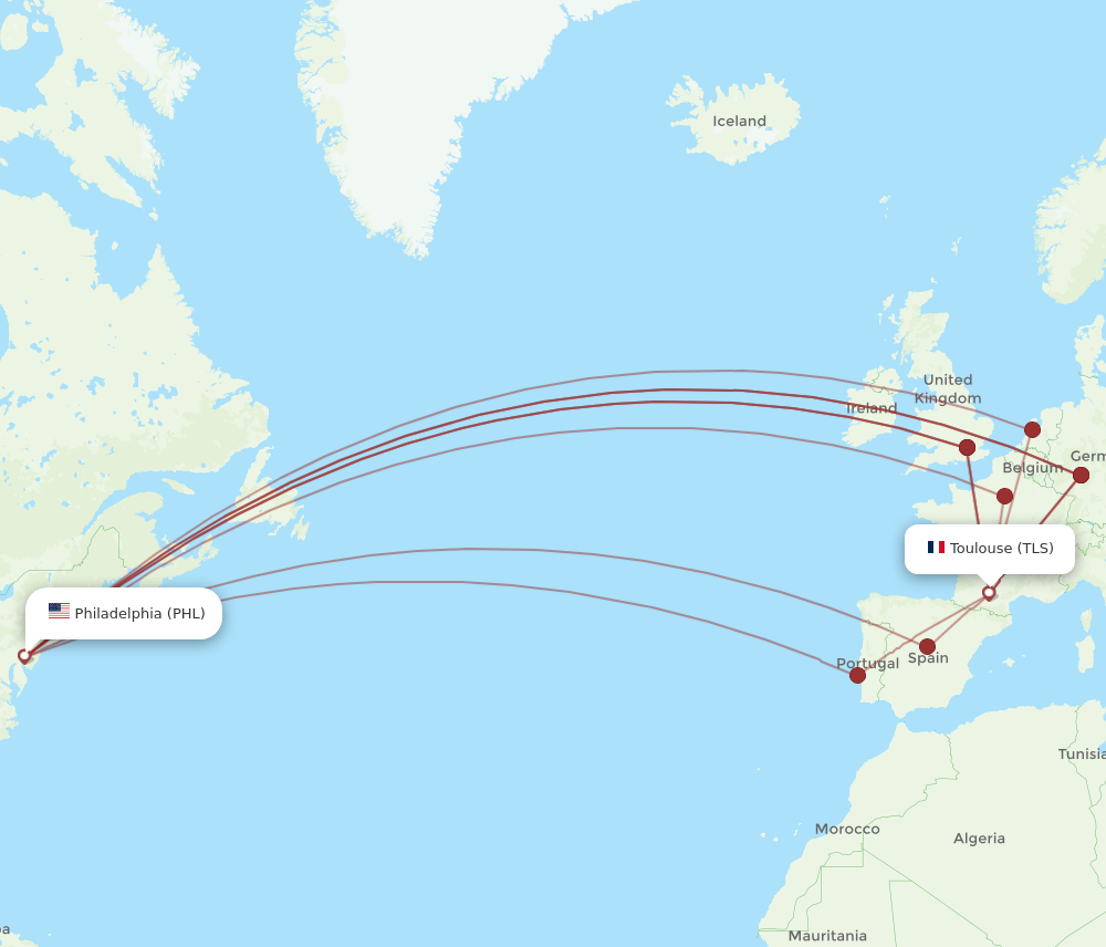 TLS-PHL flight routes