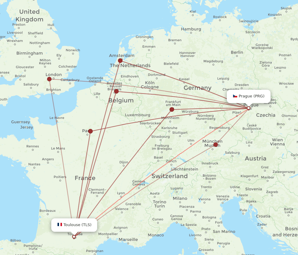 TLS-PRG flight routes