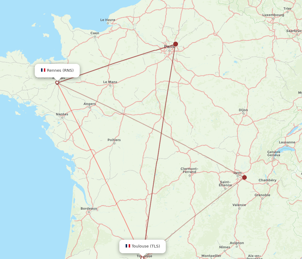 TLS to RNS flights and routes map