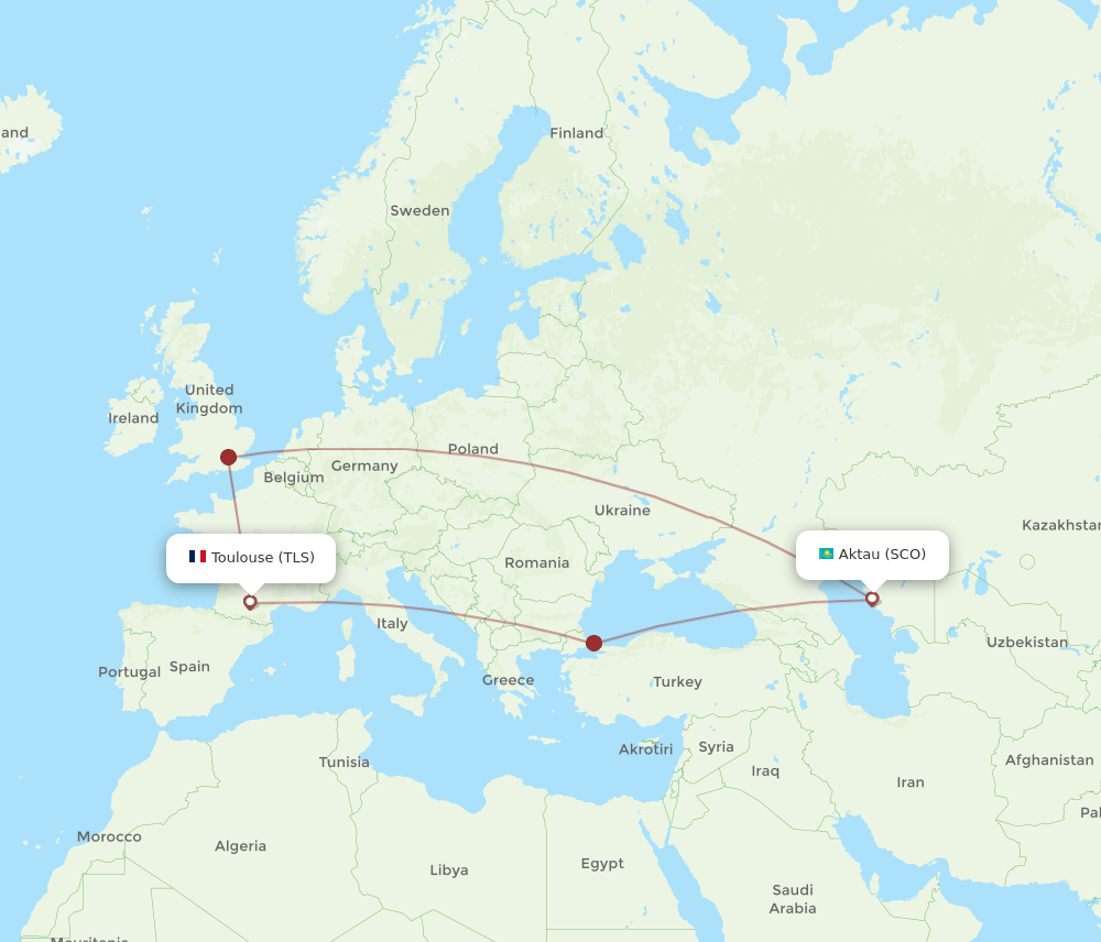 TLS to SCO flights and routes map