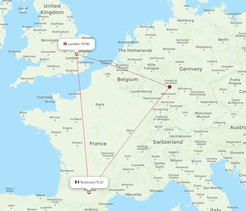 TLS to STN flights and routes map