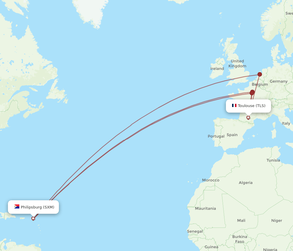 TLS-SXM flight routes