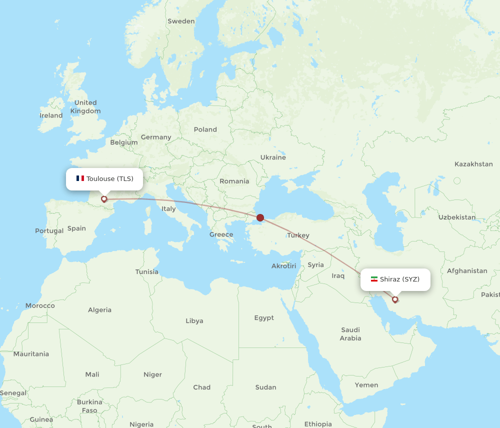 TLS to SYZ flights and routes map