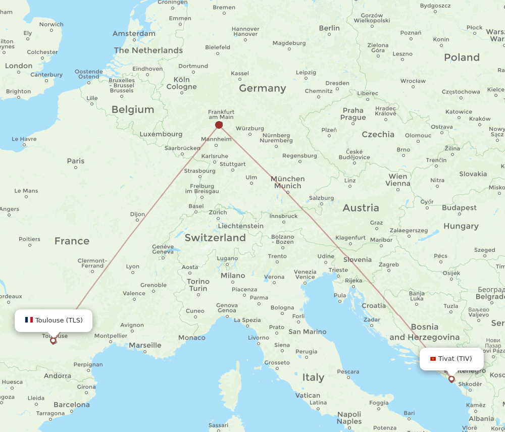 TLS to TIV flights and routes map
