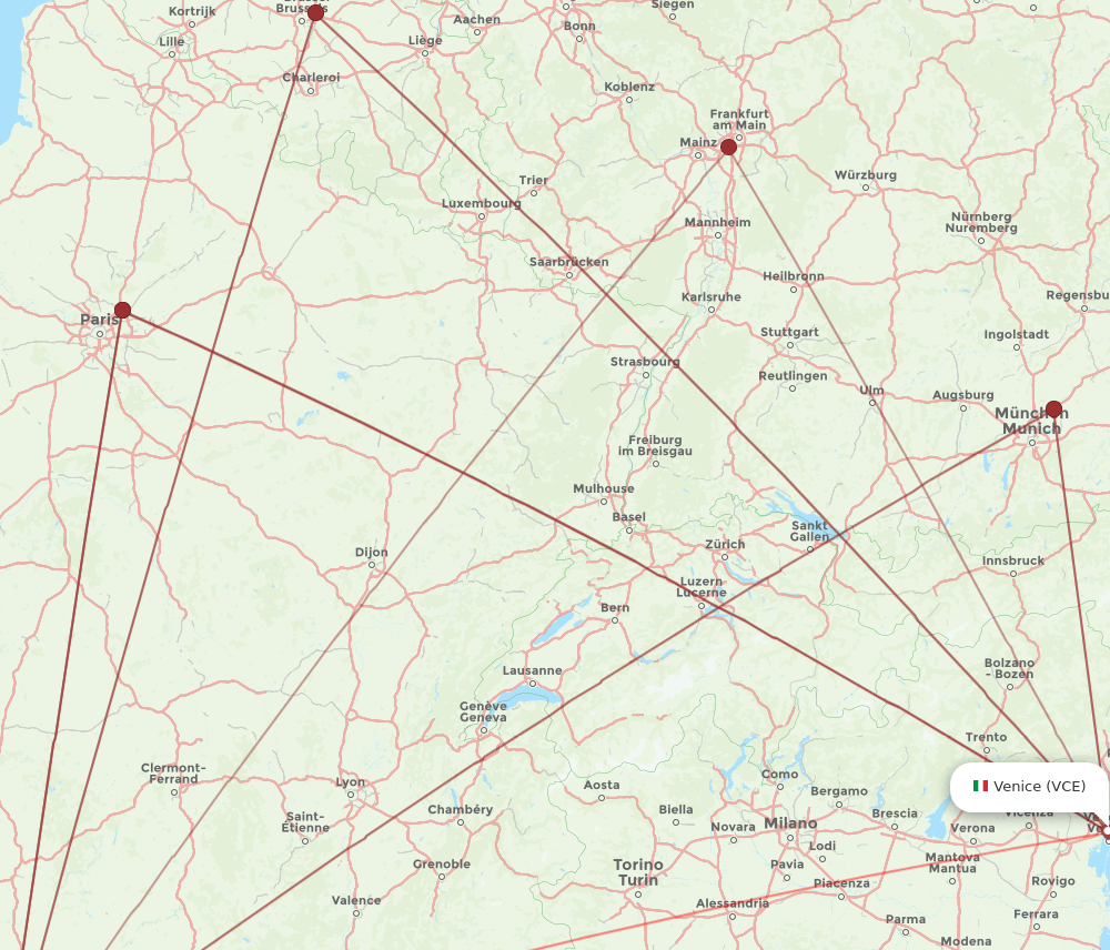 TLS to VCE flights and routes map