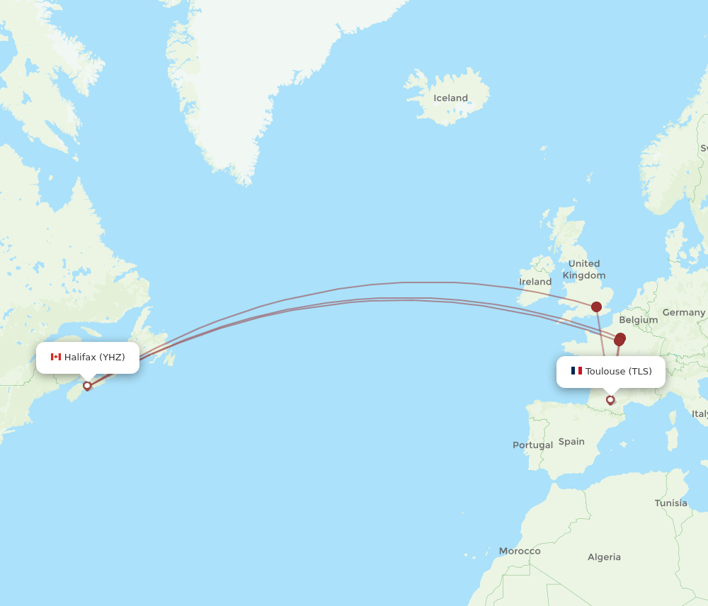 TLS to YHZ flights and routes map